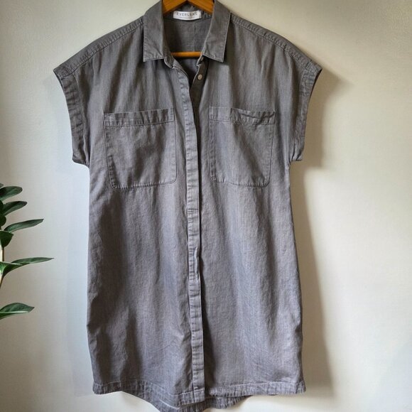 EUC EVERLANE GREY MUSCLE SLEEVES STYLE POCKET TEE BUTTON DOWN SHORT DRESS SIZE S - Picture 1 of 14